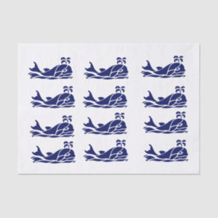 Papel De Seda DY Color Vintage Whale Spout Silhout Azul Tis