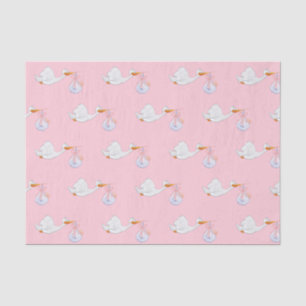 Papel De Seda É uma cegonha do bebé do rosa da menina