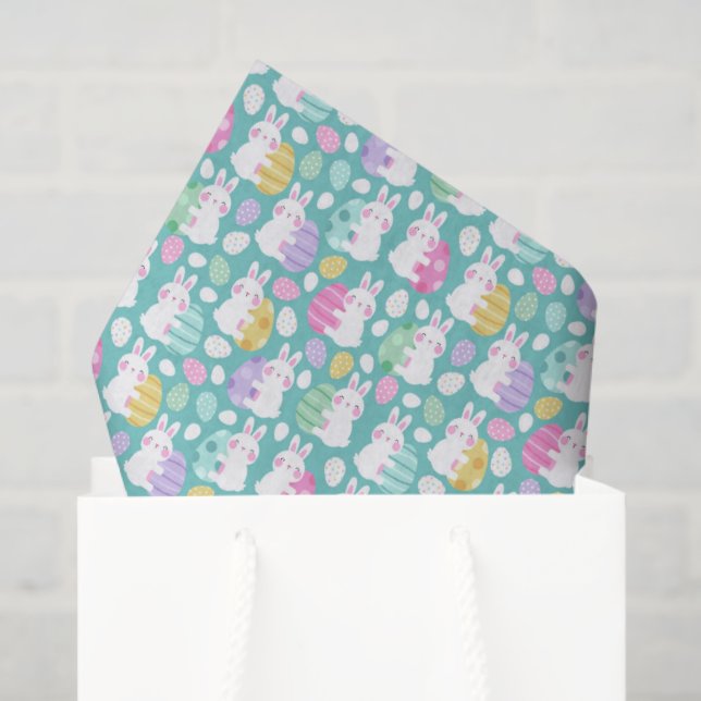 Papel De Seda Easter Bunnies Hugging Easter Eggs Kids Pattern (Sacola de presentes)