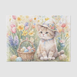 Papel De Seda Easter Eggs Tulips and Cute Cat 
