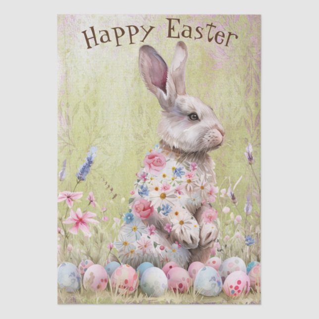 Papel De Seda Easter Spring Bunny Tissue Paper (Frente )