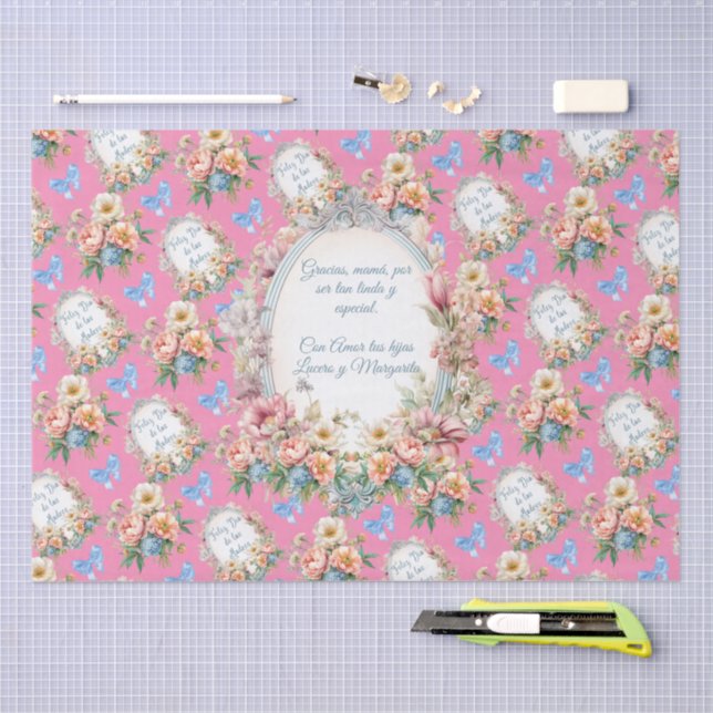 Papel De Seda Editável Feliz Dia Mãe em Rosa (Arte )