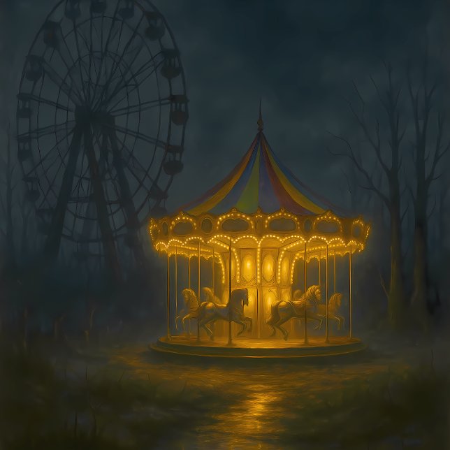 Papel De Seda Eerie Abandoned Carousel at Night - Gothic  (Criador carregado)