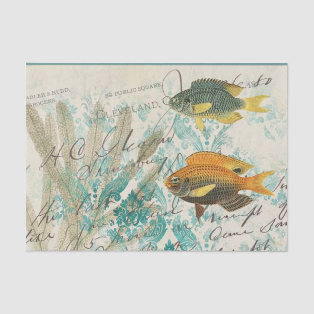 Papel De Seda Efêmeras de Peixes Vintage (Frente )