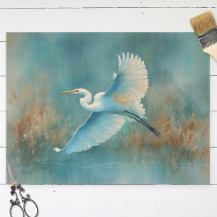 Papel De Seda Egrete Branco na Decoupage de Aquarela de Voo