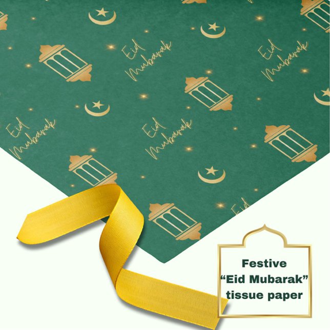 Papel De Seda Eid Mubarak - Elegante Dourado Verde (Elegant, modern green + gold tissue paper or your Eid gifting!)