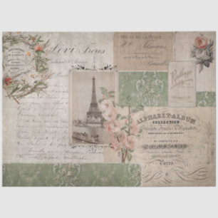 Papel De Seda Eiffel Tower Vintage Script Francês Ephemera Flora