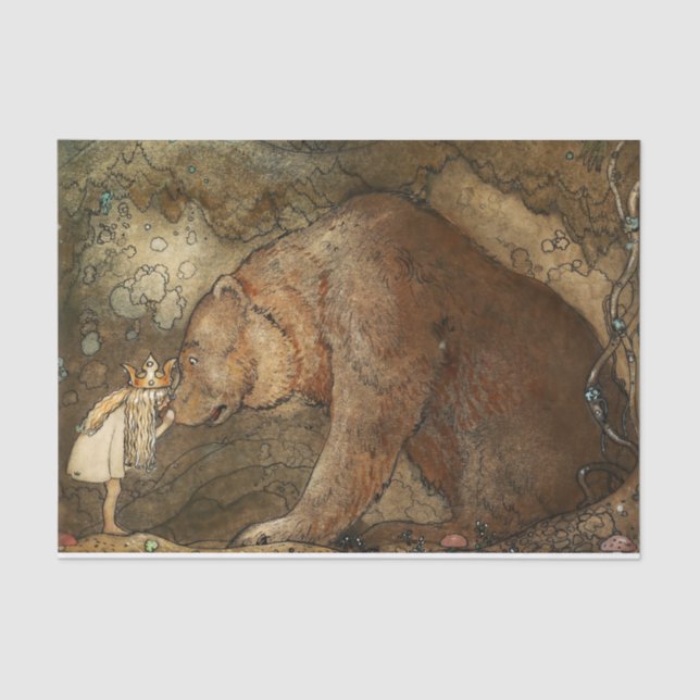 Papel De Seda “Ela Beijou o Urso” por John Bauer (Frente )