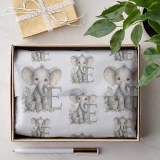 Papel De Seda Elefante alfabeto de animal de bebê em aquarela fo