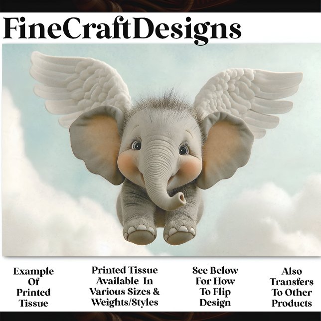 Papel De Seda Elefante Bebê Fofo e Doce Com Asas AV4 Decoupage (Criador carregado)
