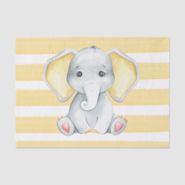 Papel De Seda Elefante De Aquarela Com Chá de fraldas De Stripe  (Frente )