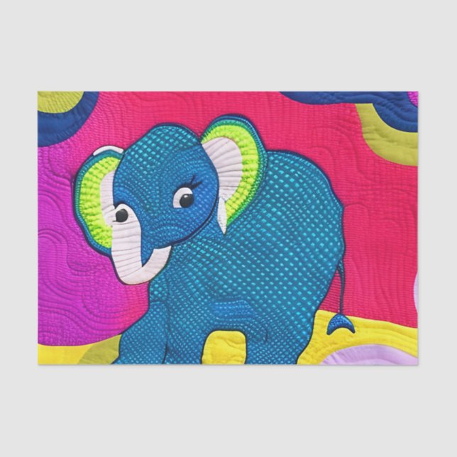Papel De Seda Elefante De Bebê Azul E Bonito - Design (Frente )