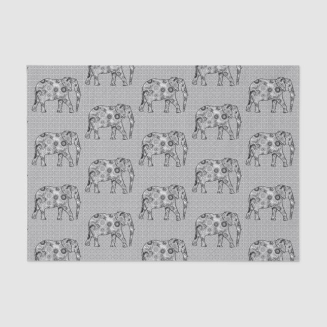 Papel De Seda Elefante de espiral frontal, Cinzas, preto e branc (Frente )