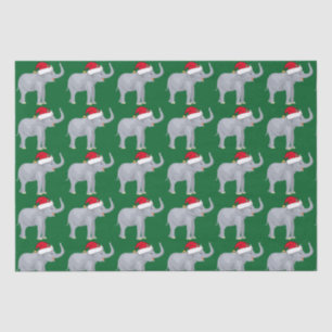 Papel De Seda Elefante de Natal giro em Santa Hat Green