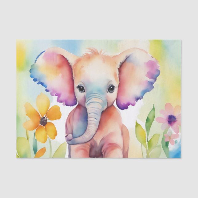 Papel De Seda Elefante de Vida Selvagem de Aquarela (Frente )