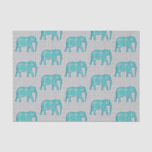 Papel De Seda Elefante Flor Mandala, Turquesa, Cinzas e Branco