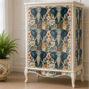 Papel De Seda Elefante Indiano Tigre Botânico Decoupage de Selva