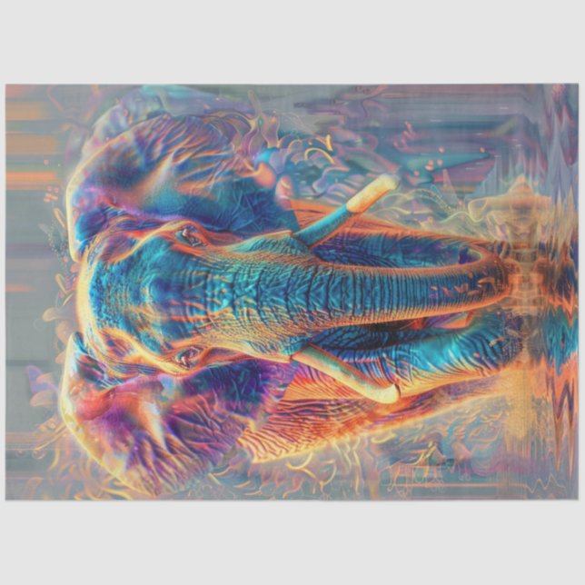 Papel De Seda Elefante Majestoso Colorido Neon de Dissociação (Frente )