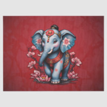 Elefante majestoso no estilo tradicional japonês.
