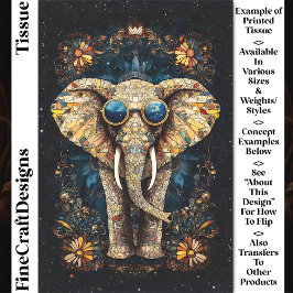 Papel De Seda Elefante Mosaico Boho, Óculos de Sol, Decoupage CP