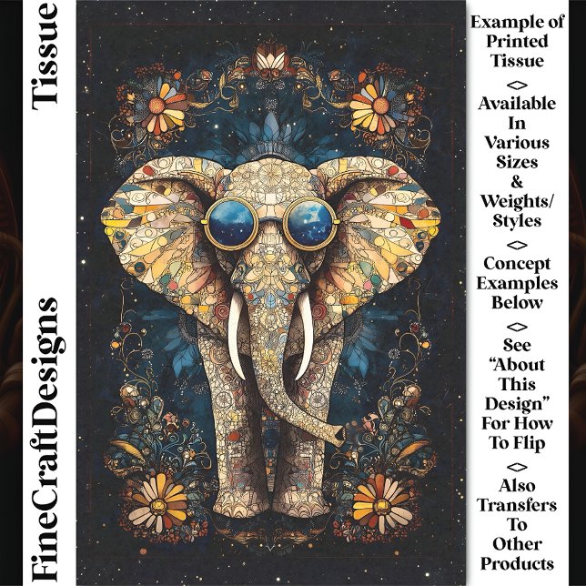 Papel De Seda Elefante Mosaico Boho, Óculos de Sol, Decoupage CP (Criador carregado)