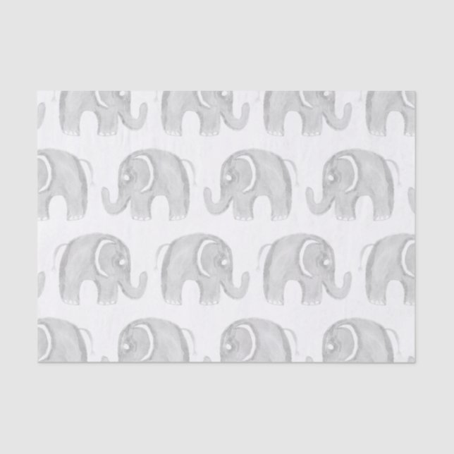 Papel De Seda Elefante pintado mão da aguarela moderna do branco (Frente )