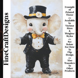 Papel De Seda Elefante Whimsical Chic Na Decoupage Tuxedo AT1