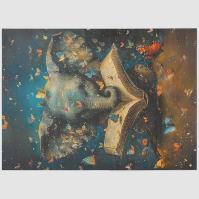 Papel De Seda Elefante Whimsical Com Livros Escolares (Frente )