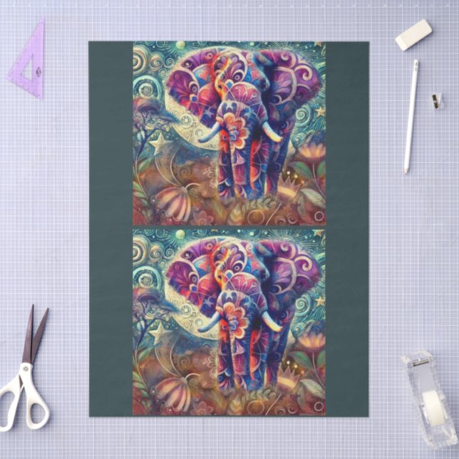 Papel De Seda Elefante Whimsso na Noite Stars Moon Decoupage (Arte )