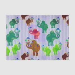 Papel De Seda Elefantes com Buquês de Flor