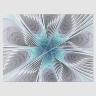 Papel De Seda Elegance Modern Blue Cinza White Fractal Art Flowe