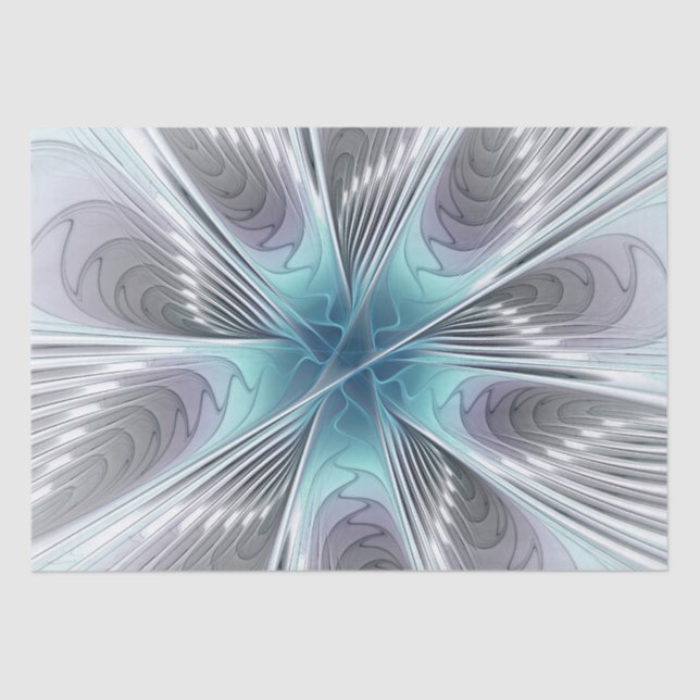 Papel De Seda Elegance Modern Blue Cinza White Fractal Art Flowe (Frente )