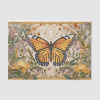 Papel De Seda Elegância da borboleta Monarca, flores silvestres