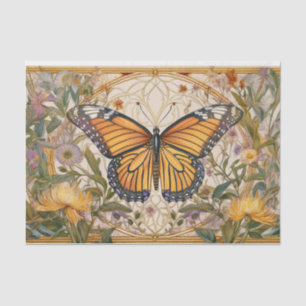 Papel De Seda Elegância da borboleta Monarca, flores silvestres