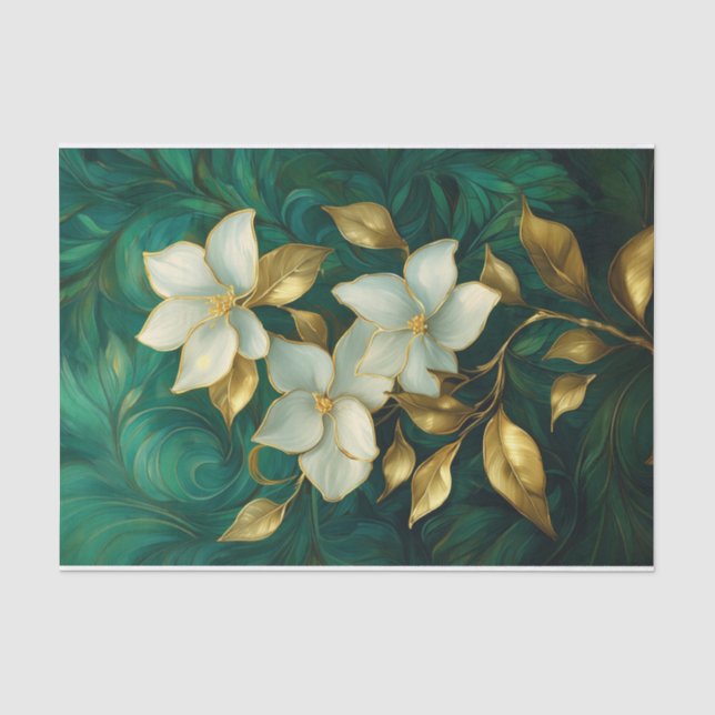 Papel De Seda Elegância de Gardênia Dourada, Flores Formais (Frente )