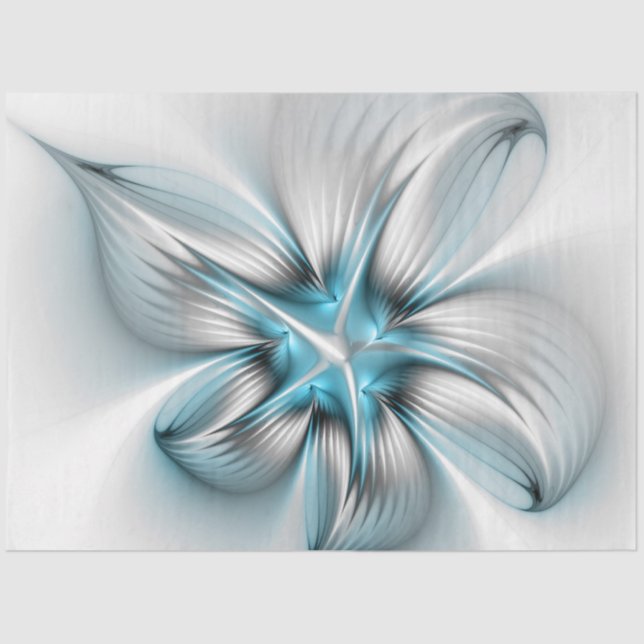 Papel De Seda Elegância Floral Moderna Abstrato Azul Arte Fracta (Frente )
