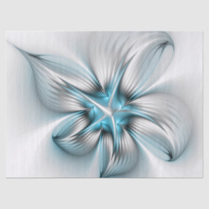 Papel De Seda Elegância Floral Moderna Abstrato Azul Arte Fracta