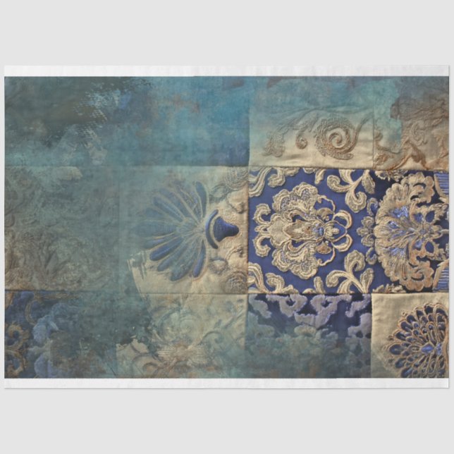 Papel De Seda Elegância Patchwork de Azur Allure, misturas azuis (Frente )