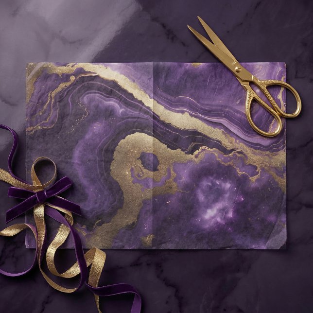 Papel De Seda Elegant Amethyst Purple and Gold Agate Marble (Criador carregado)