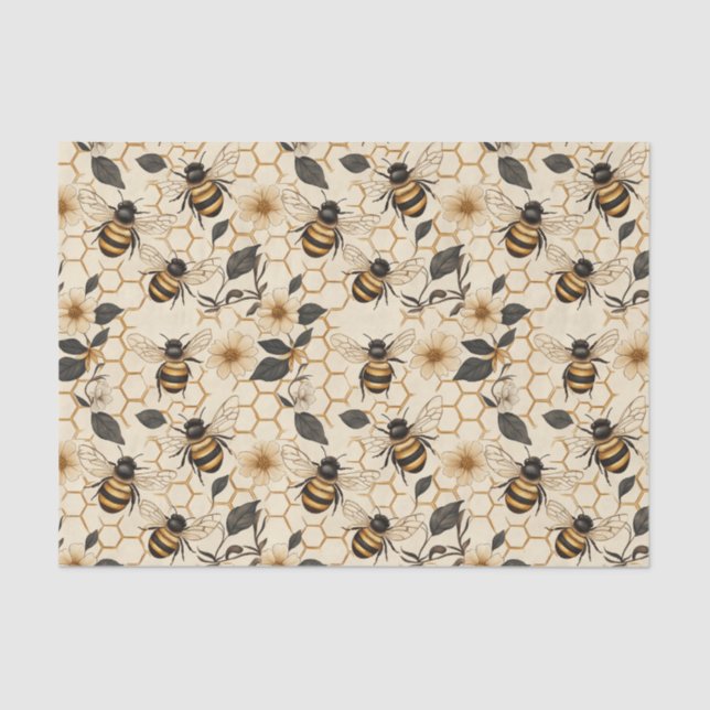 Papel De Seda Elegant Bee and Honeycomb Pattern (Frente )