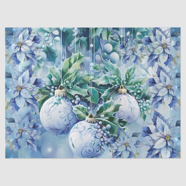 Papel De Seda Elegant Blue Christmas Floral Balls Decoupage (Frente )