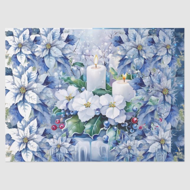 Papel De Seda Elegant Blue Christmas Floral Candles Decoupage (Frente )