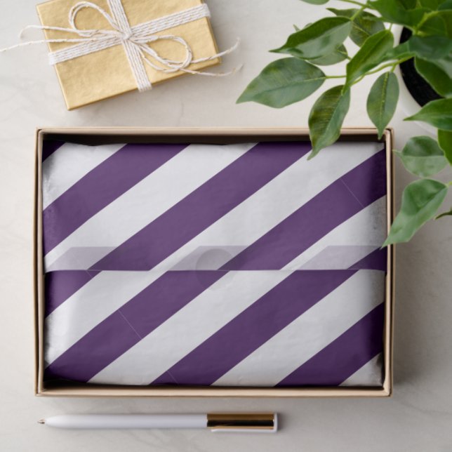 Papel De Seda Elegant Dark Purple and White Striped Pattern (Presente)