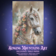 Elegant Floral White Horse Cottagecore Decoupage