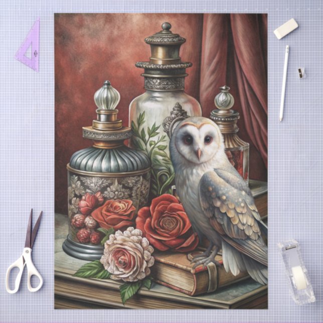 Papel De Seda  Elegant Floral & White Owl Furniture Decoupage (Arte )