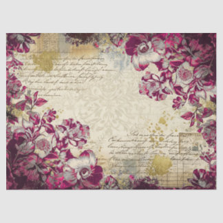 Papel De Seda Elegant Magenta Floral Antique Decoupage Print