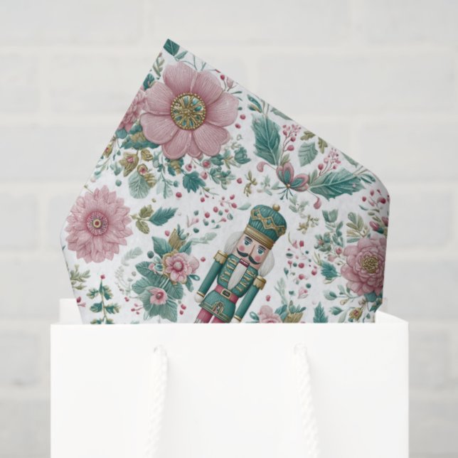 Papel De Seda Elegant Nutcracker & Flowers Print (Sacola de presentes)