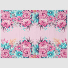 Papel De Seda Elegant Pink & Teal Watercolor Floral Borders