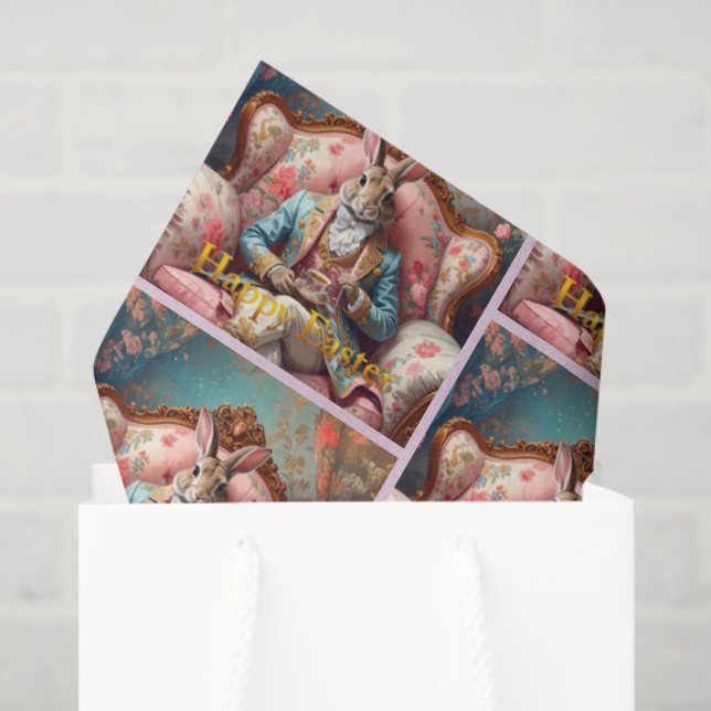 Papel De Seda Elegant rabbit Drinking Tea Happy Easter (Sacola de presentes)