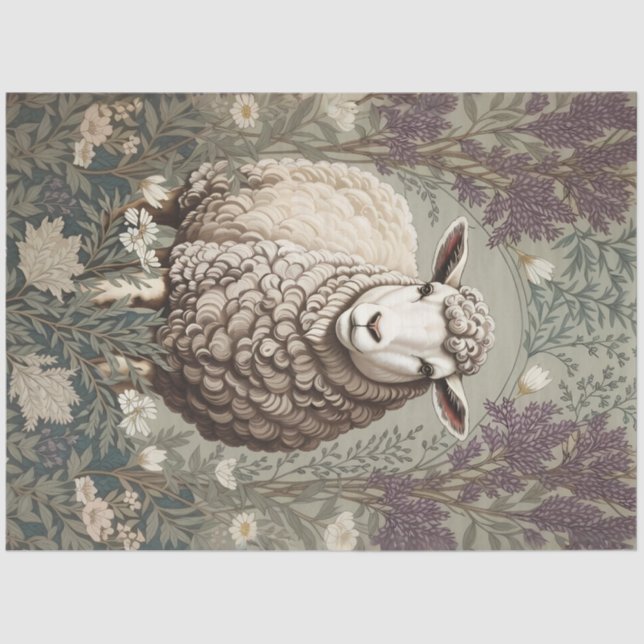 Papel De Seda Elegant Sheep Lavender Flower Background (Frente )